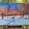 Warm colors of Beautiful Smithsonian Castle and Trees in contrast with sunny blue sky and snow together look very harmonic. Thick, textured brushstrokes provide a dynamic sense of life, making colors more " alive" and "expressive".
  The artwork is on oil-primed Belgian linen, sides are white, it has a wire and can be displayed even with no frame.