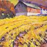 textured brushstrokes indicate the beauty of the fall in vineyards. Grapevines with their golden yellow colors in contrast with blue sky and purplish mountains together look in harmony.
The artwork is on a gallery wrapped wooden bar, sides are painted white, it has a wire and can be displayed even with no frame, just from out of the box.