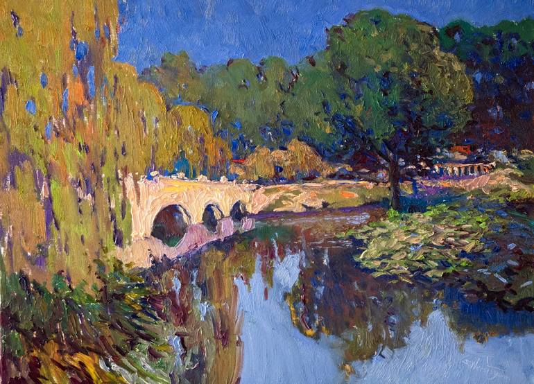 Original Landscape Painting by Suren Nersisyan | Expressionism Art on Canvas | Lake in the Huntington Gardens, Summer