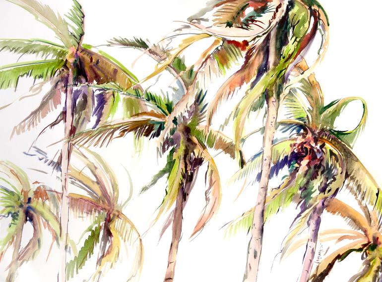 Coconut Palm Trees and the Wind Painting by Suren Nersisyan | Saatchi Art