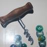 Oil painting on linen canvas. Trompe l'oeil, glass balls for grapes and corkscrew for the stem. Ready to hang