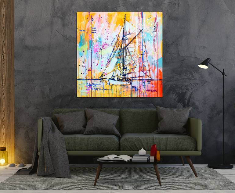 Original Impressionism Sailboat Painting by Marta Zawadzka