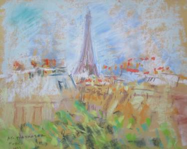 Eiffel Tower and roofs of Paris, pastel. thumb