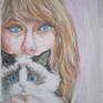 Taylor Swift and her cat, pastel.