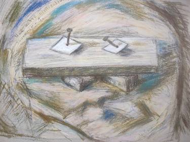 Still life with 2 nails,  oil pastel. thumb