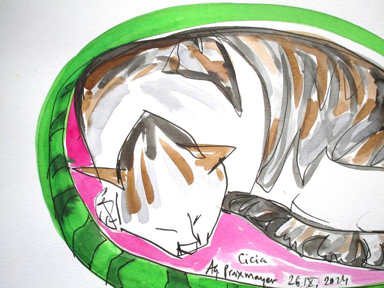 Original Figurative Cats Painting by Agnieszka   Praxmayer