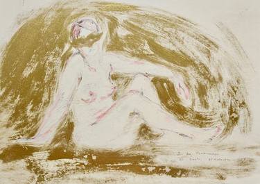 Sitting nude in pink pastel and gold. thumb