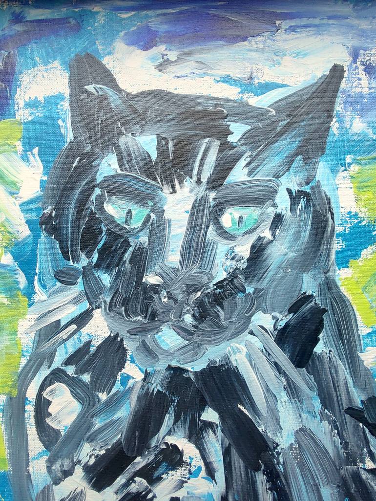 Original Expressionism Cats Painting by Agnieszka   Praxmayer