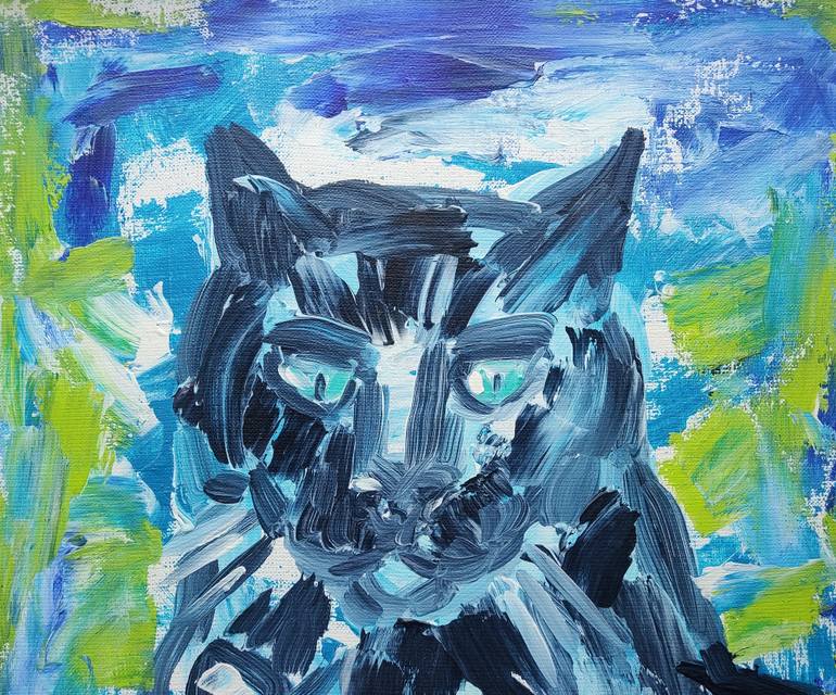 Original Expressionism Cats Painting by Agnieszka   Praxmayer