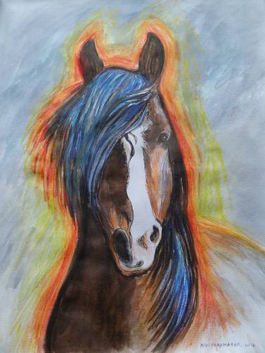 Horse orange, watercolor . thumb