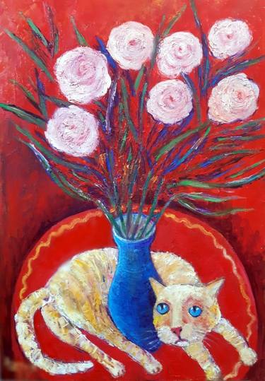 Cat and flowers thumb