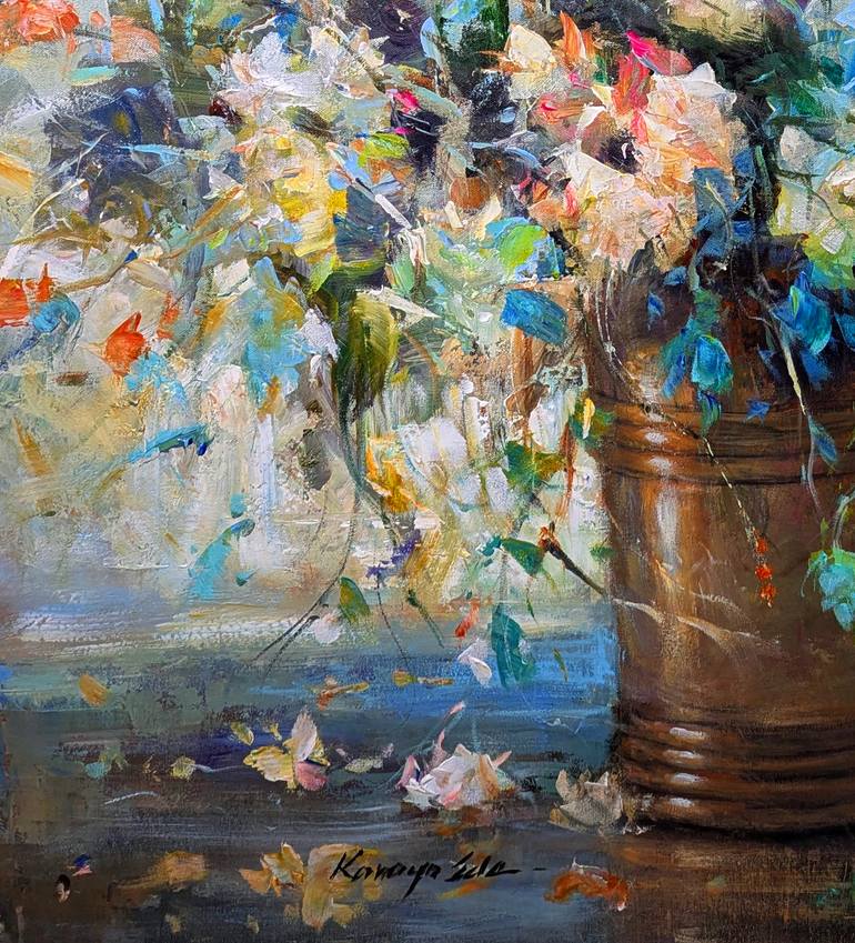 Original Art Deco Floral Painting by Kanayo Ede