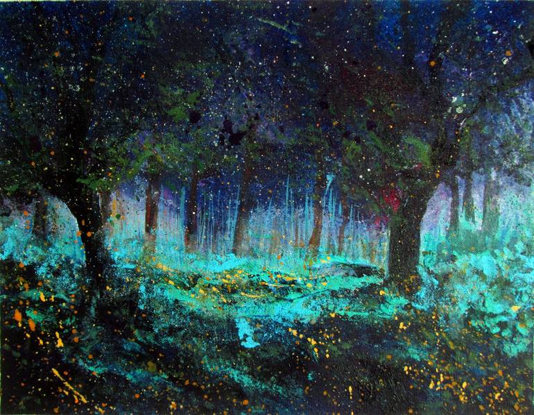 Fireflies In Forest Painting By Prithvi Kumar Saatchi Art
