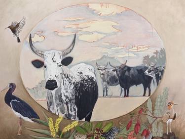 Original Figurative Cows Painting by Veronica Vosloo