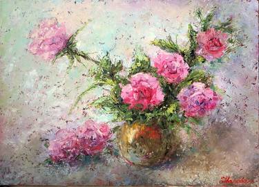 ROSES, oil painting / decoration / design / interior / modern / pink / grey / flowers thumb