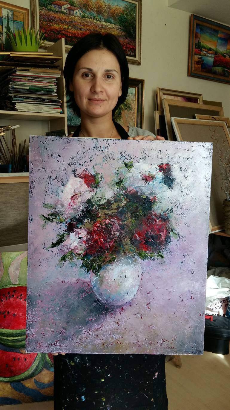 Original Abstract Floral Painting by Larissa Uvarova