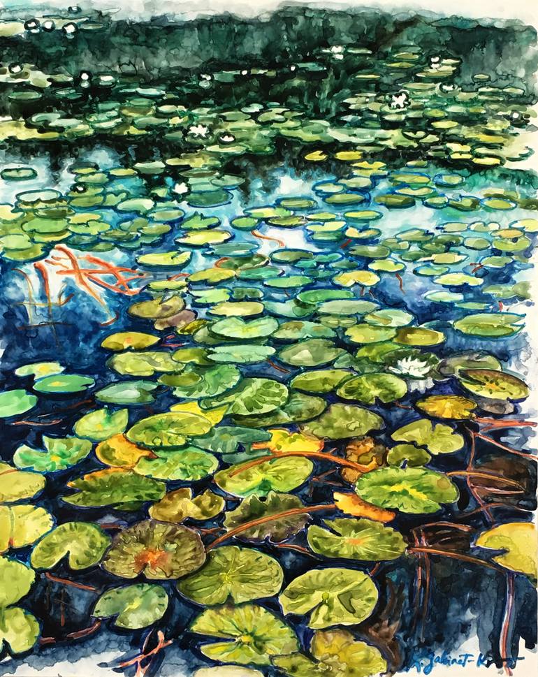 Lily Pads on the River Painting by Kathryn Gabinet-Kroo