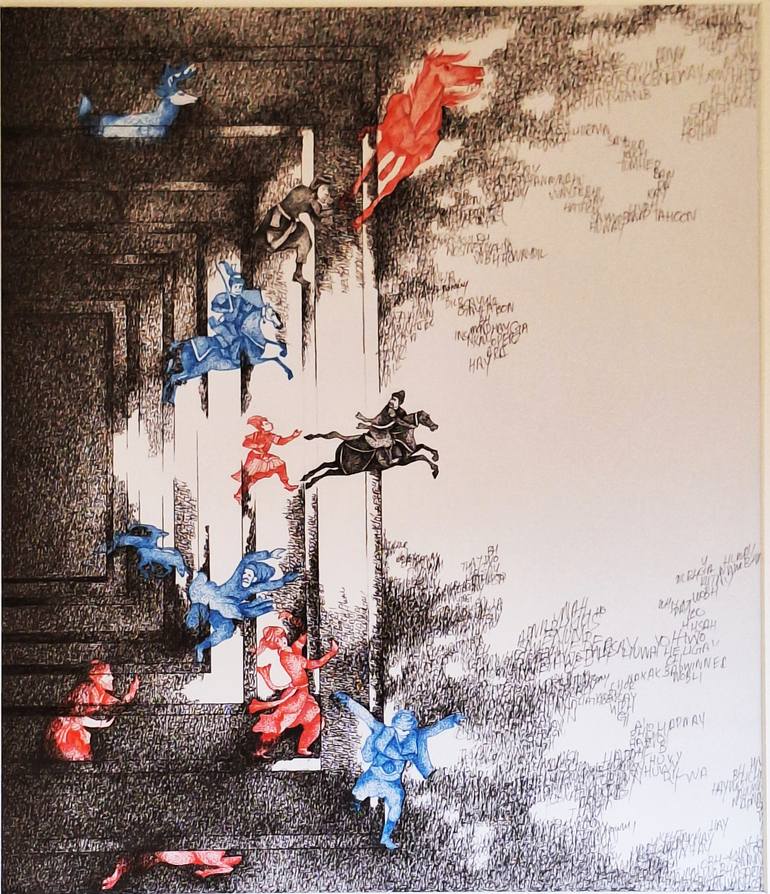 Original Abstract Expressionism People Painting by Rabia Shahzadi