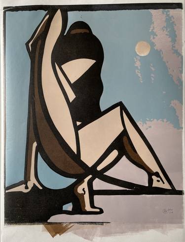 Original Abstract Nude Printmaking by Frank Hoesel