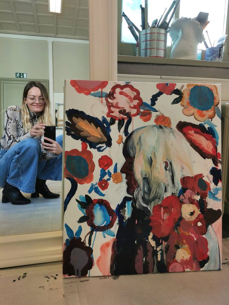 Original Art Deco Floral Painting by Hanna Ilczyszyn