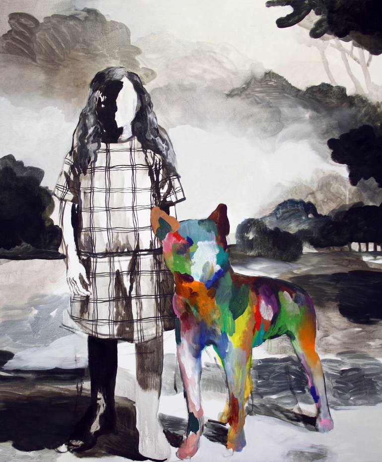Girl with a rainbow dog Painting by Hanna Ilczyszyn 