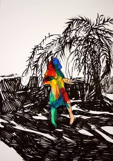 Rainbow portrait with a palm tree thumb