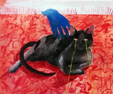 Black cat blue hand (Galerie Dessers) thumb