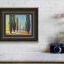Thank you for your interest in my work. This painting was created using professional quality oil paints on a 100% cotton canvas board. It is signed and comes with signed Certificate of Authenticity. 

The painting is sold unframed. It will easily fit into a standard size frame (U.S.) or it can be displayed unframed on a small table top easel.  It will be carefully packaged and shipped to you via a reputable courier. Please feel free to contact me if you have any questions.