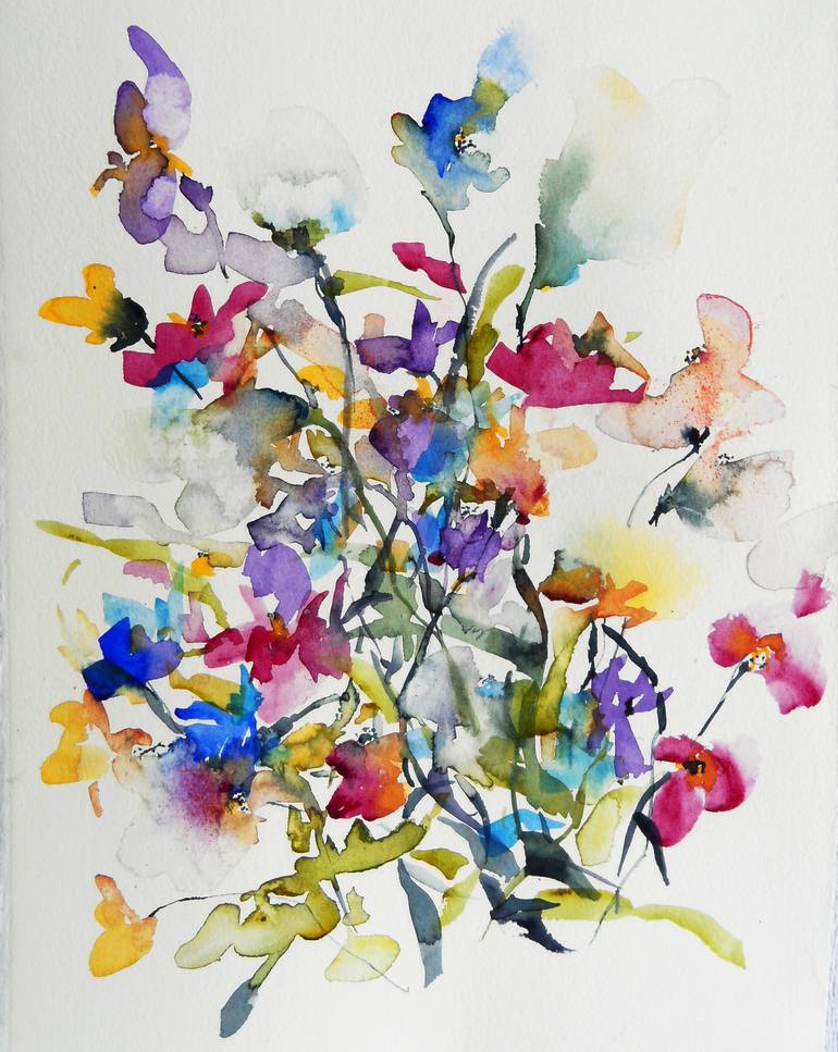 Sweet pea bouquet Painting by Karin Johannesson | Saatchi Art