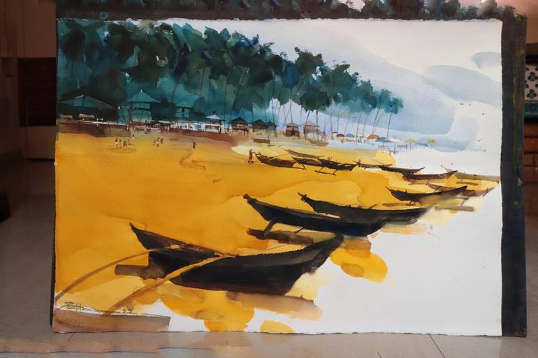 Original Impressionism Beach Painting by prashant prabhu