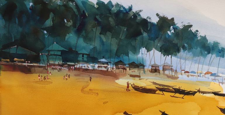Original Impressionism Beach Painting by prashant prabhu