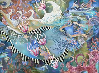 Print of Surrealism Beach Paintings by Dina Zakman