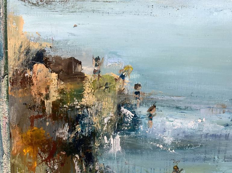 Original Abstract Beach Painting by Hennie Van De Lande