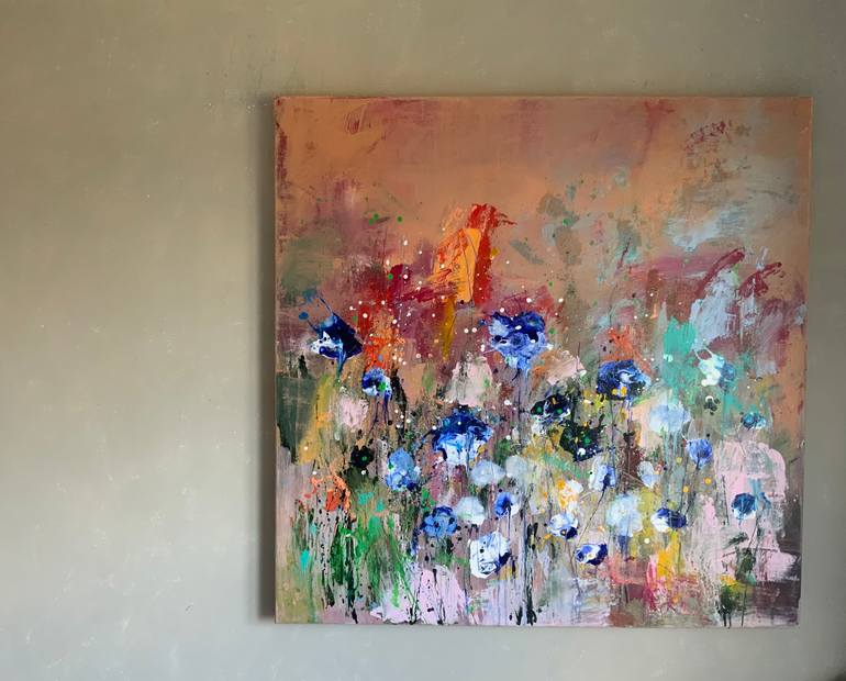 Original Abstract Floral Painting by Hennie Van De Lande