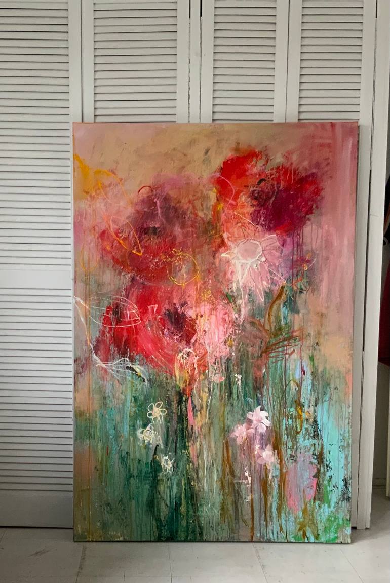 Original Abstract Botanic Painting by Hennie Van De Lande