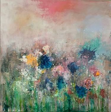 Original Abstract Floral Painting by Hennie Van De Lande