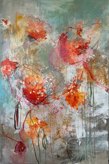 Original Abstract Floral Painting by Hennie Van De Lande