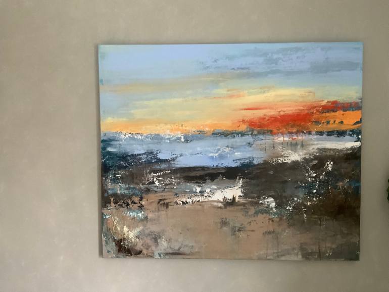 Original Abstract Beach Painting by Hennie Van De Lande