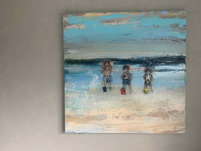 Original Abstract Beach Painting by Hennie Van De Lande