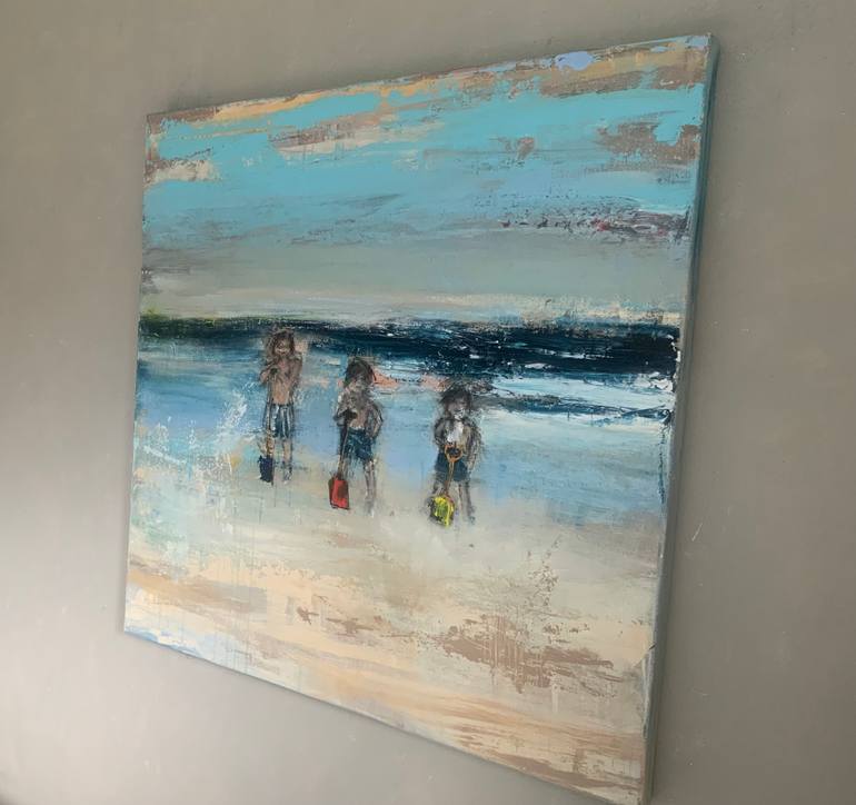 Original Abstract Beach Painting by Hennie Van De Lande