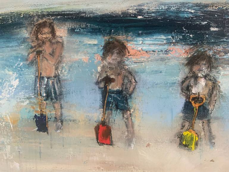 Original Abstract Beach Painting by Hennie Van De Lande