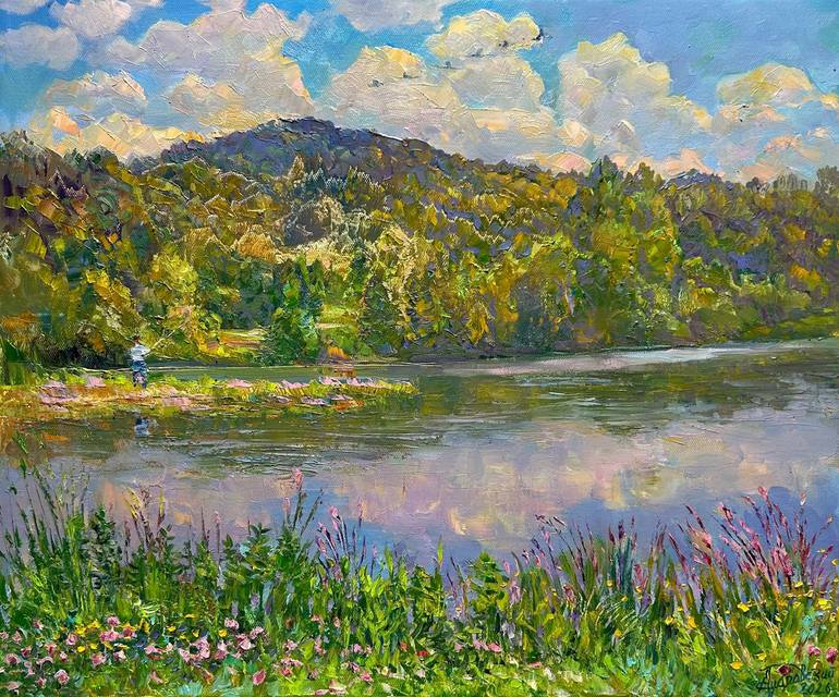 Original Landscape Painting by Aleksandr Dubrovskyy | Impressionism Art on Canvas | When the Lake Holds the Sky