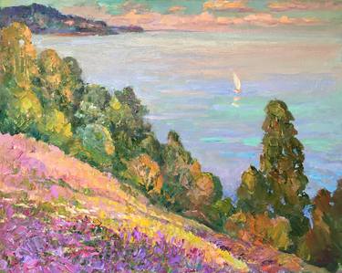 Purple meadow on the sea coast thumb