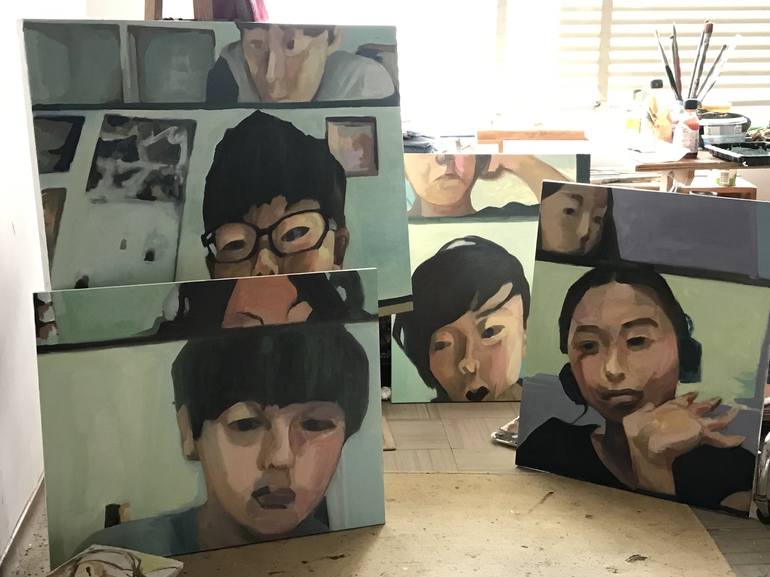 Original Expressionism People Painting by motoko kamada