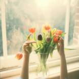 Self-Portrait with tulips, 2022 (Edition 3 of 15) by Leanne Surfleet