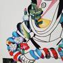 Esta dama renacentista esta inspirada en una cabeza expresionista revisada por Lichtenstein y una pintura del Renacimiento. Una sintaxis diferente . Pintura sobre pintura.Nueva narración..