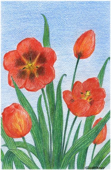 Original Fine Art Floral Drawings by Mikhail Yashin