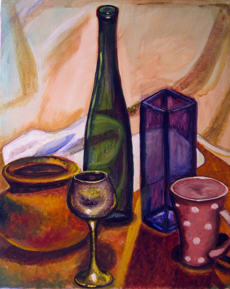 STILL LIFE WITH BOTTLE Painting by Natalya Kezerashvili | Saatchi Art