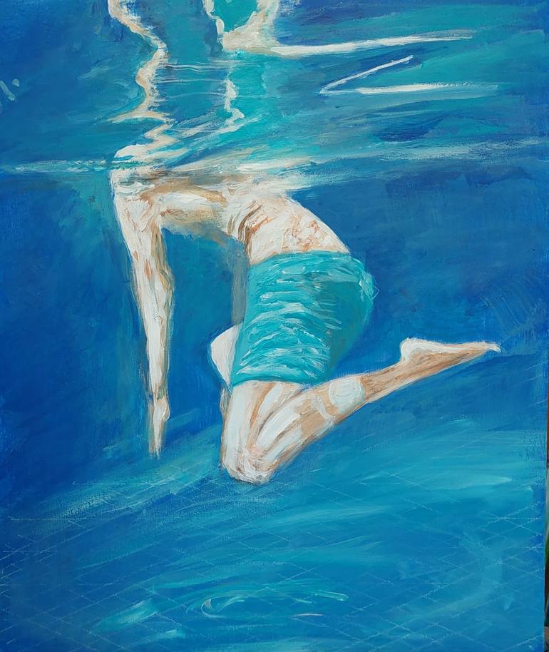 Swimming unterwater Painting by Els Driesen | Saatchi Art