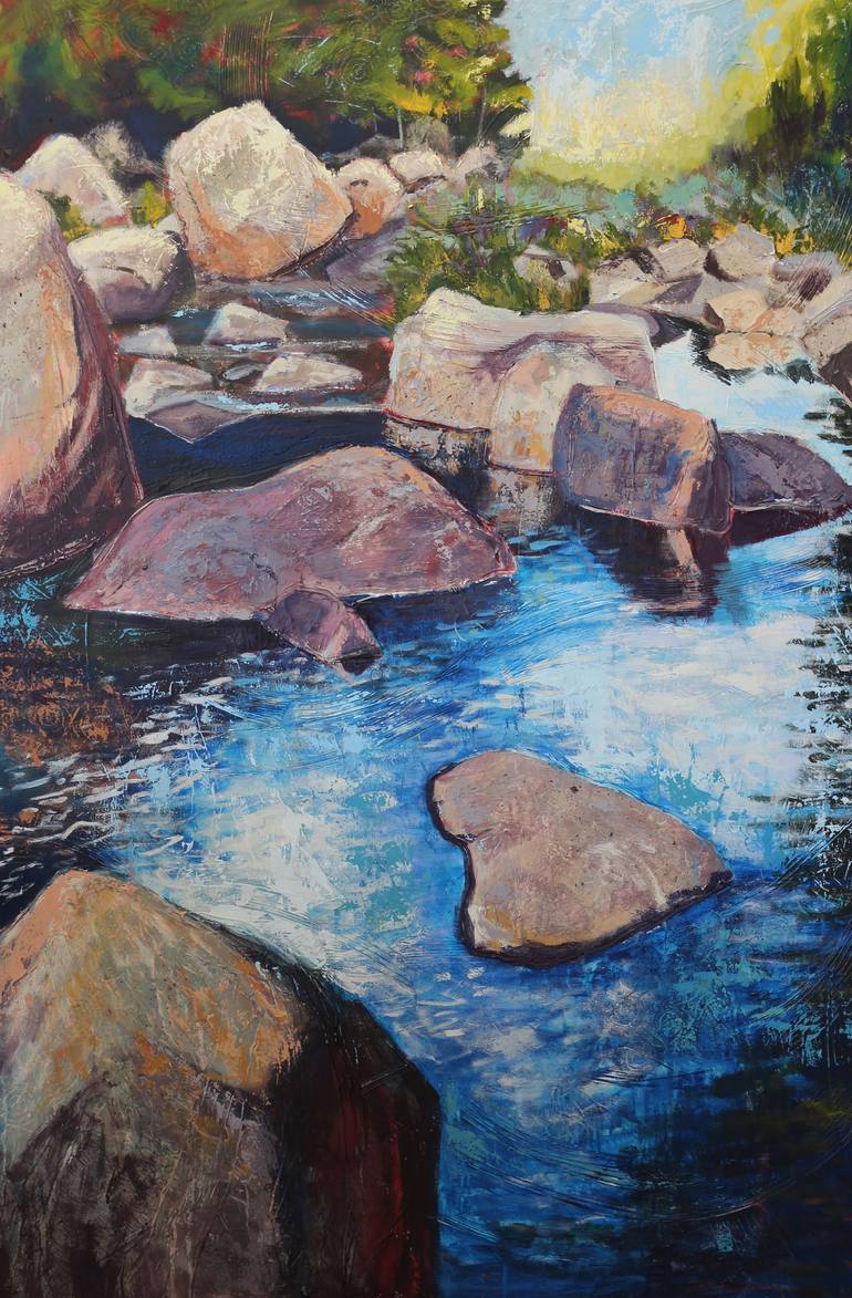 River, Rocks, Reflections Painting by Holly Friesen